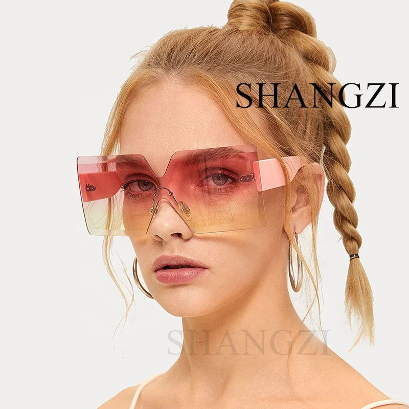 

GGJH17910 ins style newest fashionable sun shades rimless square oversized sunglasses women 2020 2021