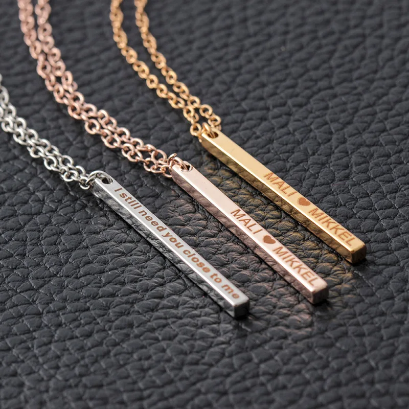 

2021 Fashion Hot Sale Geometric Laser Necklace Men Lettering Couple Smooth Surface Trendy Gold Plated Necklace for Women