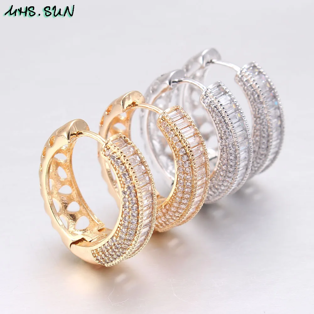 

MHS.SUN Vintage Gold/Silver Color Cubic Zircon Earrings Fashion Design Hoop Earrings For Women/Girls Loop Ear Jewelry