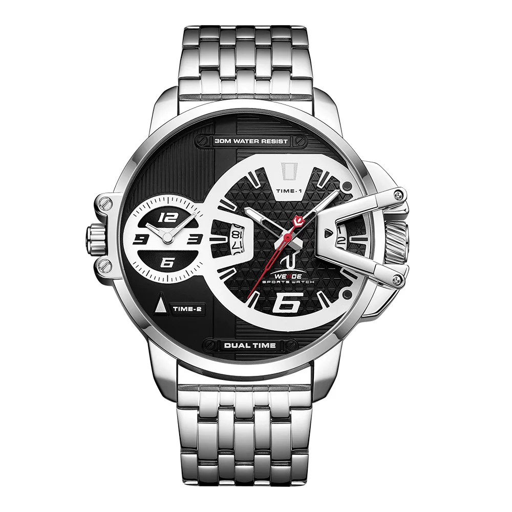 

2020 factory dual time luxury stainless steel quartz japan movt waterproof wrist watches for men