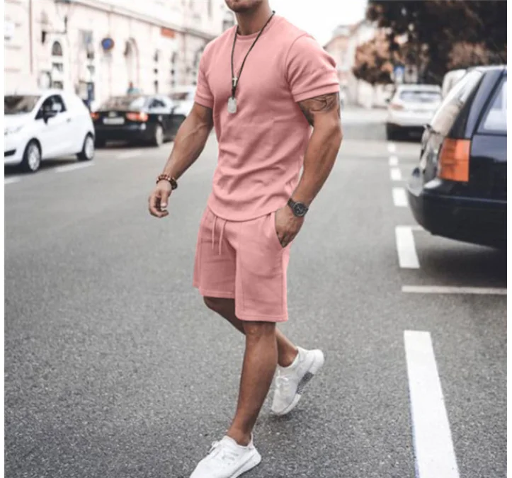 

2021 Mens Jogger Short And Top Sport Sweat 2 Piece Men Summer Shorts Set Custom Shorts And Shirt Set Men Training Shorts Set, Picture color