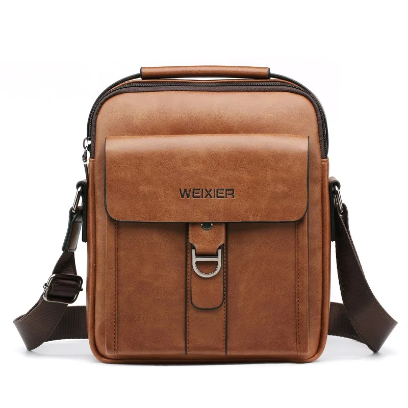 

custom casual retro travel sports crossbody bag pu leather shoulder bag men, Khaki, brown, coffee, black
