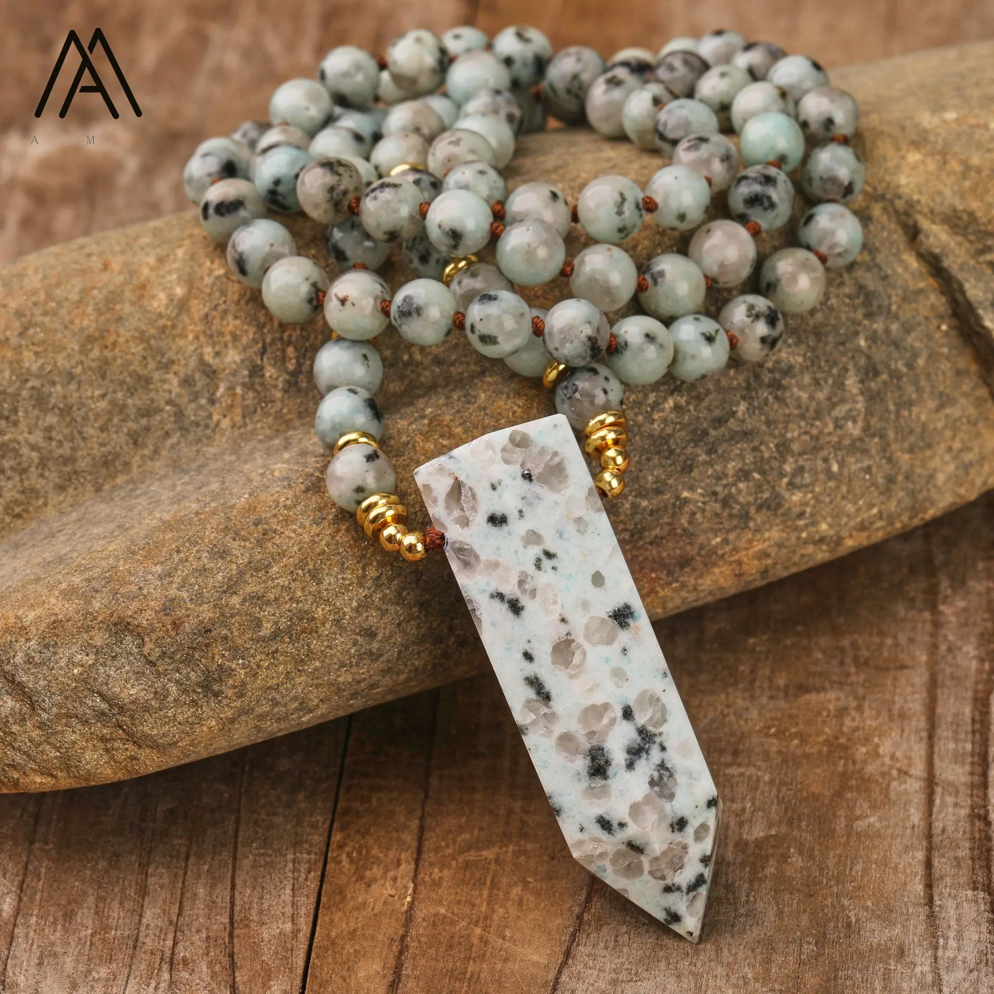 

Tianshan Bluestone Mala Beads Necklace Handmade Prayer Jewelry Mala Necklaces for Women Yoga Meditation