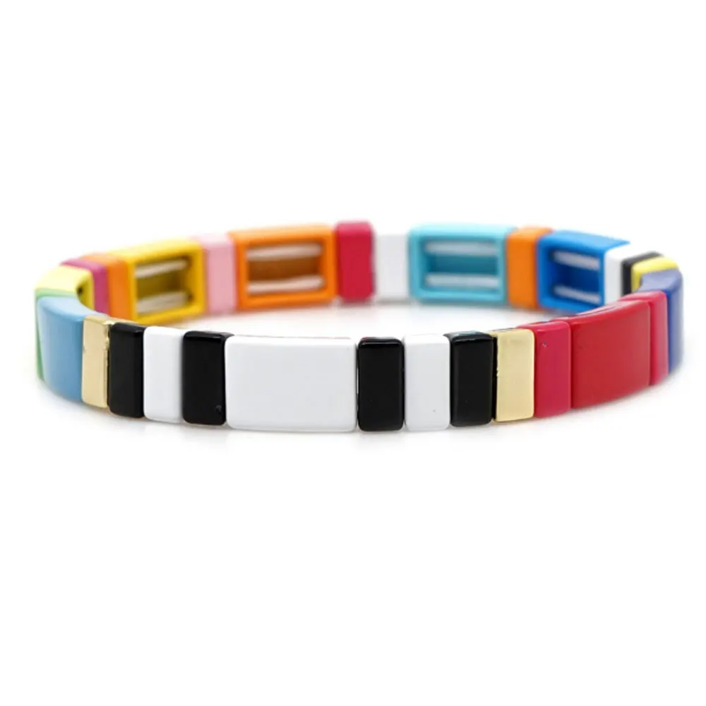 Fashion Handmade Popular Enamel Tile Beads Alloy Bracelets Elastic