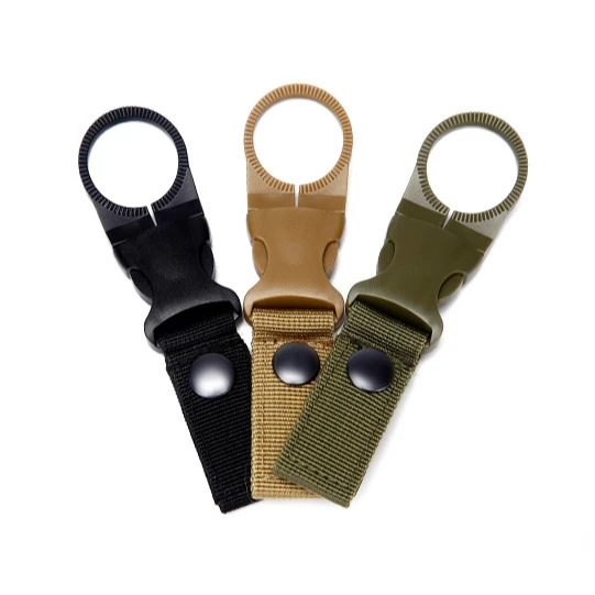 

Outdoor tactical nylon water bottle hanging buckle Multifunctional climbing portable water bottle mineral water clip buckle, Black, army green, khaki