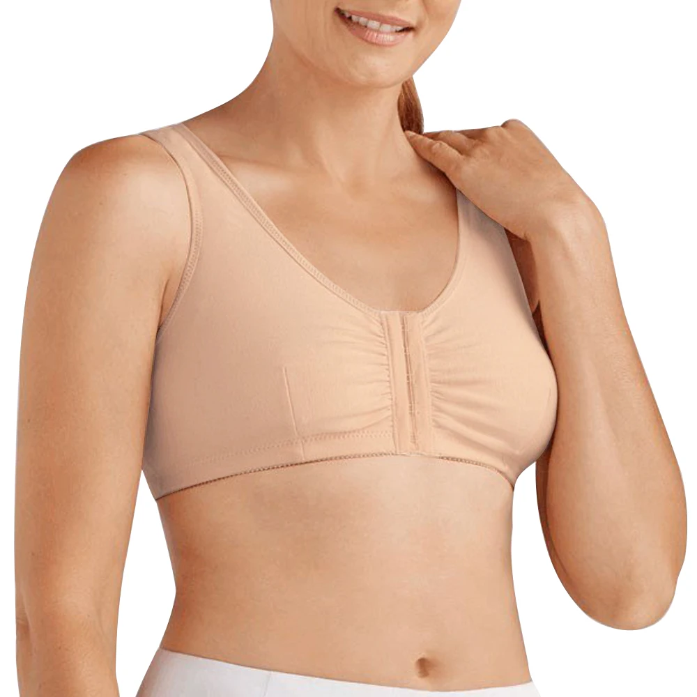 

Wholesale Front Closure post surgery Wireless Soft cup Cotton Bras with prosthesis breast pocket, White,black,nude,red,purple