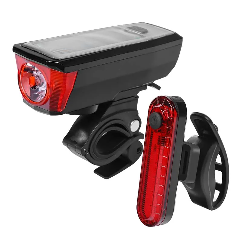 

Bicycle Front Tail Light Set USB Charging and Solar Charging Cycling Bicycle Light with Horn Waterproof