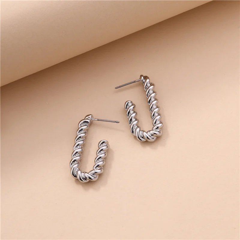 

Trendy Twist U-Shaped Hoop Earring Vintage Metal Geometric Thread Long Drop Earrings Punk For Women Girls Party Jewelry