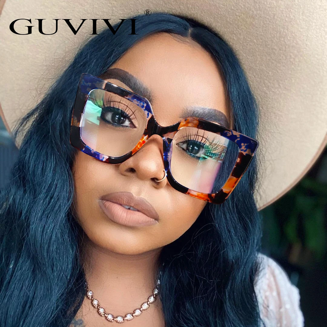 

GUVIVI Wholesale big frame Anti-blue lens Oversized square Optical frames and sunglasses Women cat eye sunglasses, 7colors