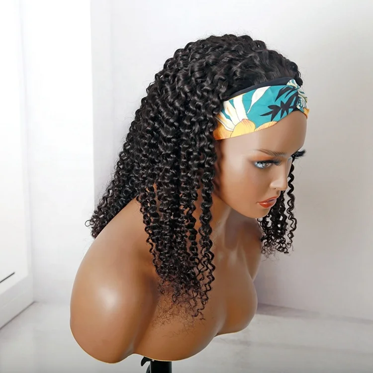 

Hot Sale Brazilian Hair Unprocessed Raw Afro Kinky Curly Human Hair Wigs Machine Made Headband wigs Natural Wigs For Black Women