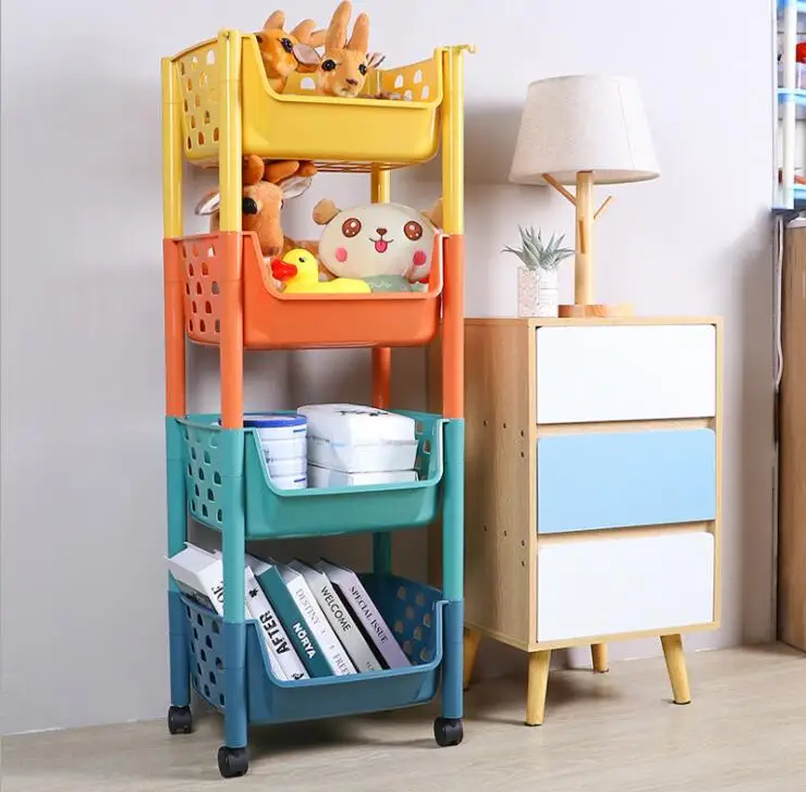 

Home Bedside Snack Bedroom Trolley Multilayer Storage Rack Toys Corner Kitchen Plastic Shelf, Multi-color
