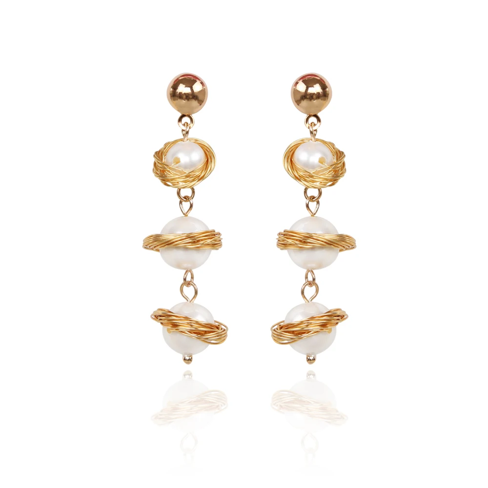 

Christmas Gift Jewelry Latest Design Handmade Earrings Wire Wrapped Pearl Drop Earrings For Girl, Colors