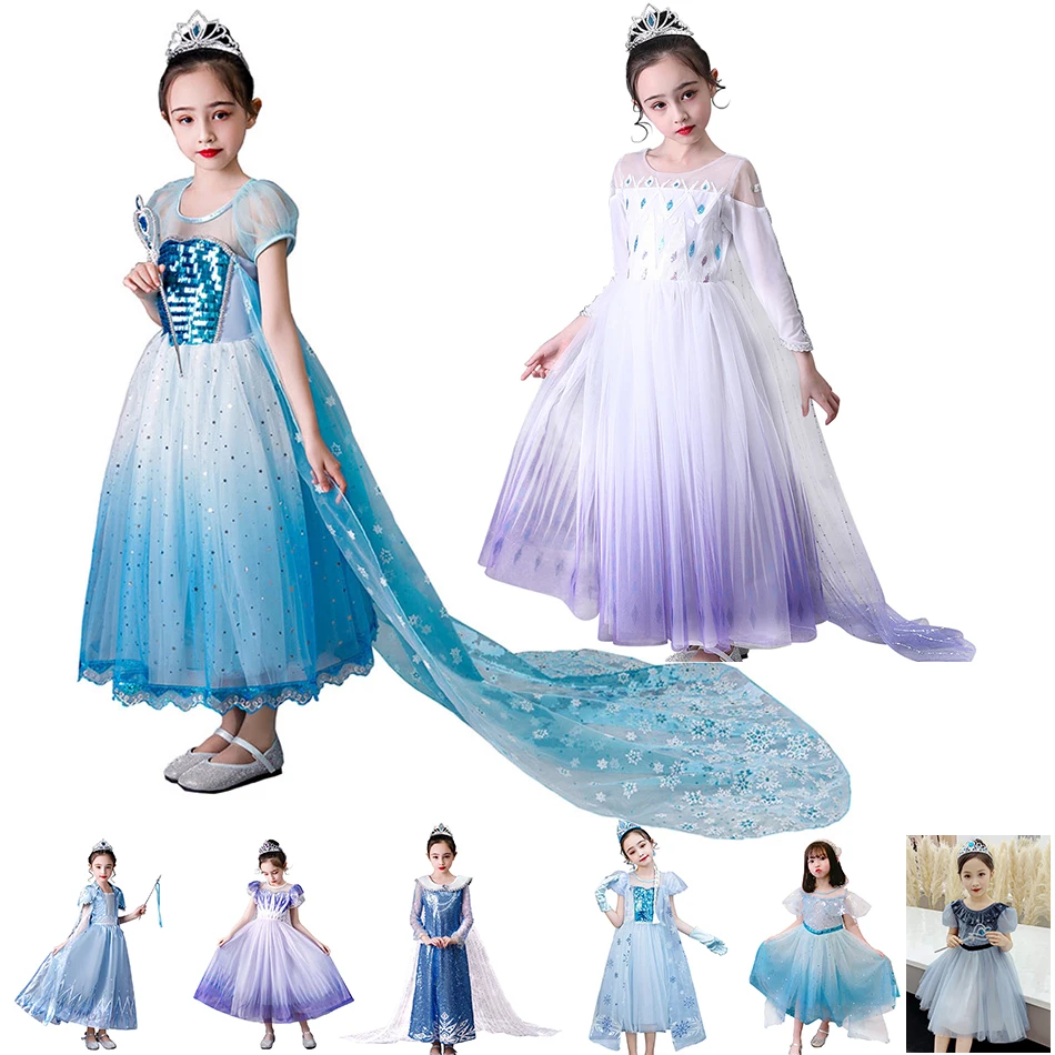 

New Elsa 2 Dress Girl Snow Queen Costume Elsa Anna Princess Fancy Dress Sequins Gowns Dress Kids Party Cosplay For Girls ELSA