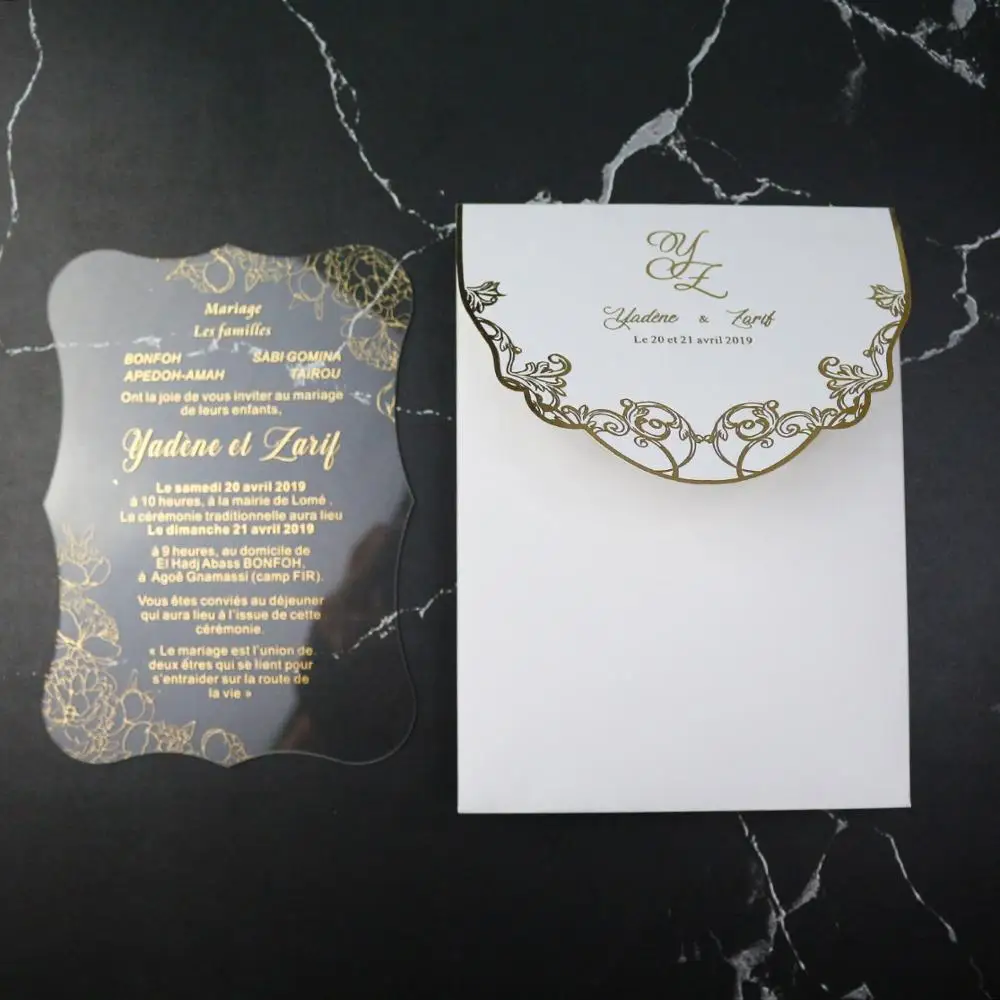 
Gold Printing Clear Acrylic Invitation Card for Wedding  (62479975744)