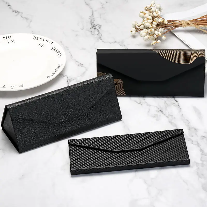 

black custom logo pu leather cases triangle folding sunglasses packaging boxes for eyewear glasses