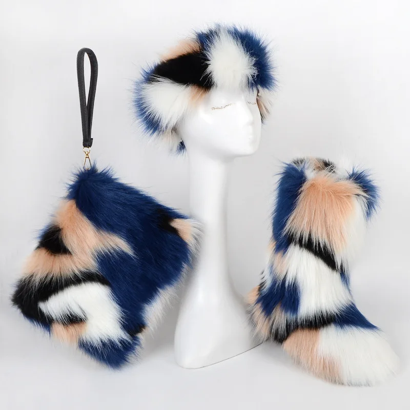 

Factory wholesale real racoon faux fur boots set women with purse and headbands, Solid color or multi colors,any colors as your requirement
