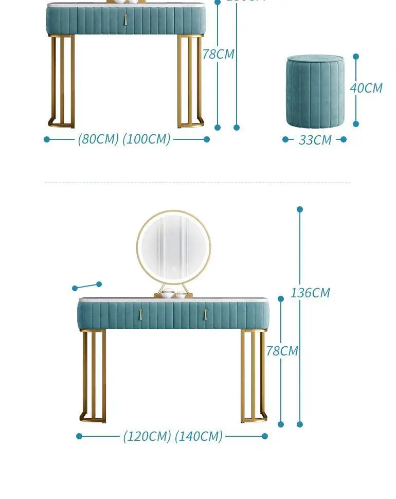 Nordic modern minimalist and delicate marble dresser with  chair and makeup mirror