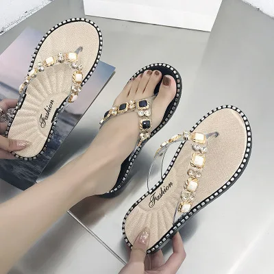 

Wholesale china cheap pvc custom women beach black gold decoration flip flops, Blue, beigr, black