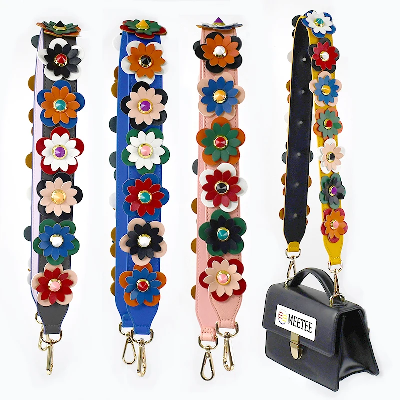 

MeeTee B-S001 Custom Logo Handbag Accessories Flower PU Leather Bag Strap