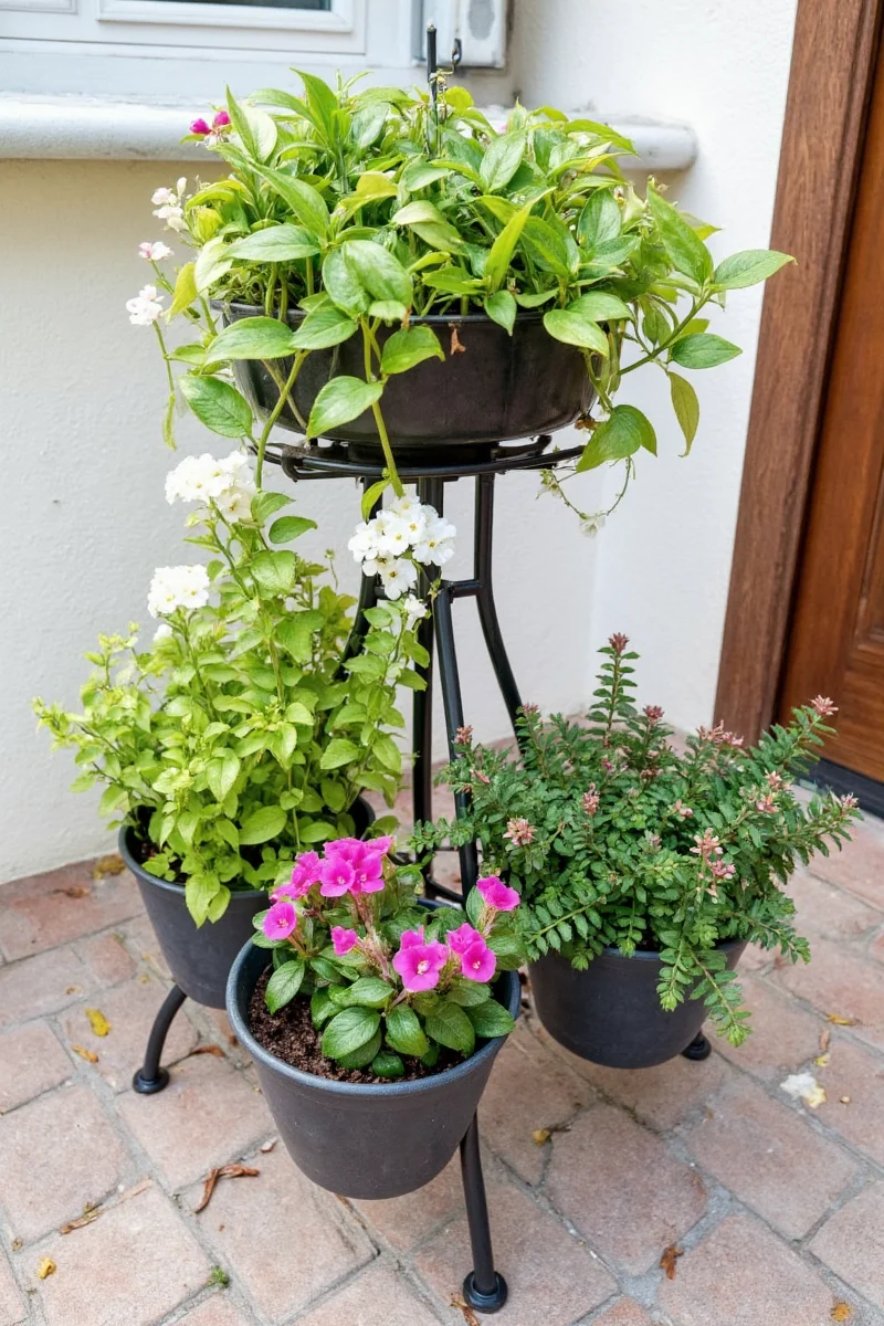 Greenesol Wall-Mounted Plant Shelf installed on an exterior wall with lush tropical plants above a dog play area