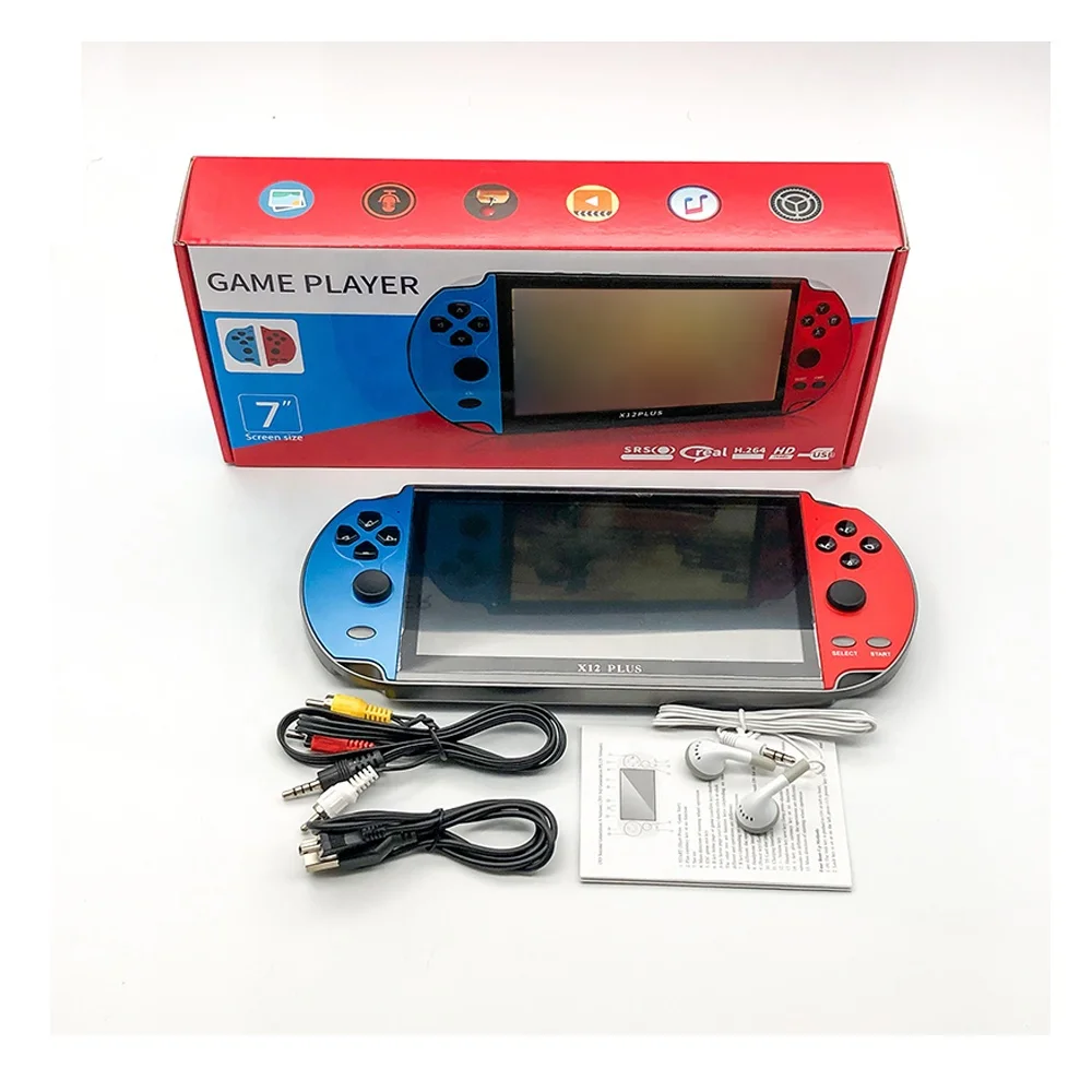 

X12 PLUS Video Game 7inch Double Rocker Portable Handheld Retro Game Console Video MP5 Player TF Card 3000 Games, Red blue