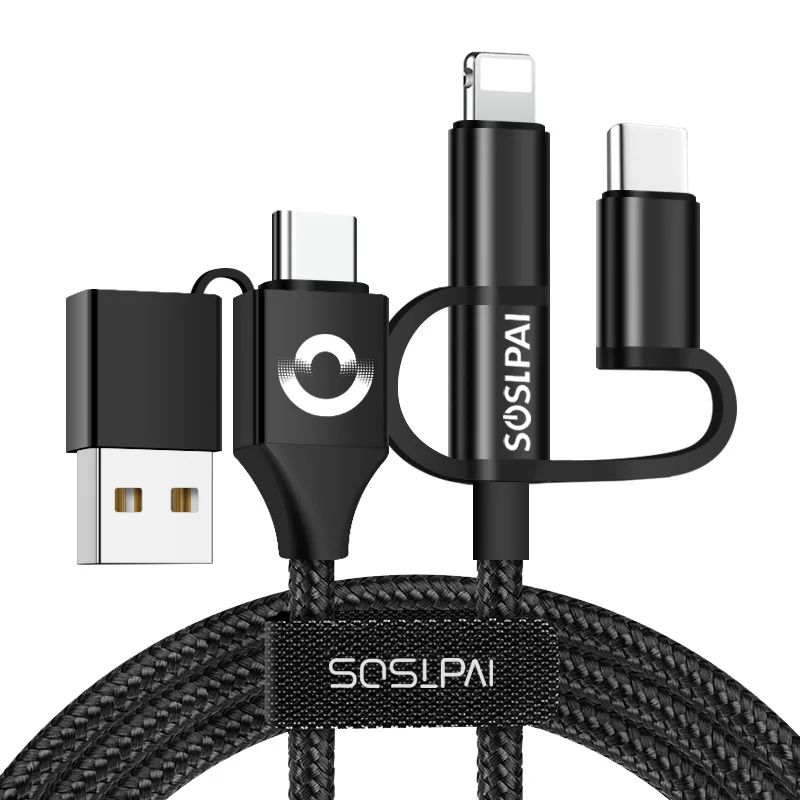 SOSLPAI high quality mobile phone multi usb cable nylon fabric 3 in 1 micro usb charging cable