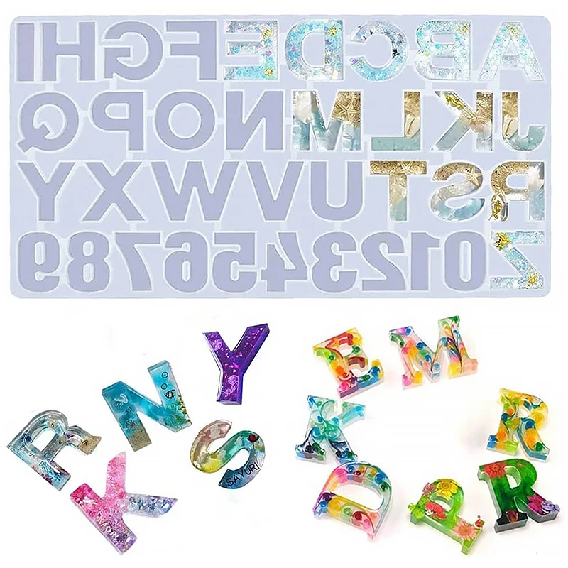 

Amazon Hot Sale DIY Jewelry Making Epoxy Alphabet Number Mould Pendant Letter Mold Silicone Resin Molds, White transparent