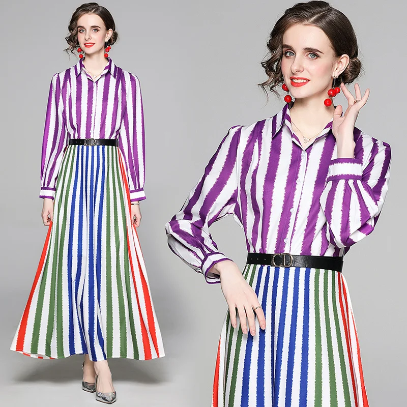 

Droma in stock china factory graceful elegant fashion polo neck long sleeve printed nice design casual shirt dress for ladies, Picture color