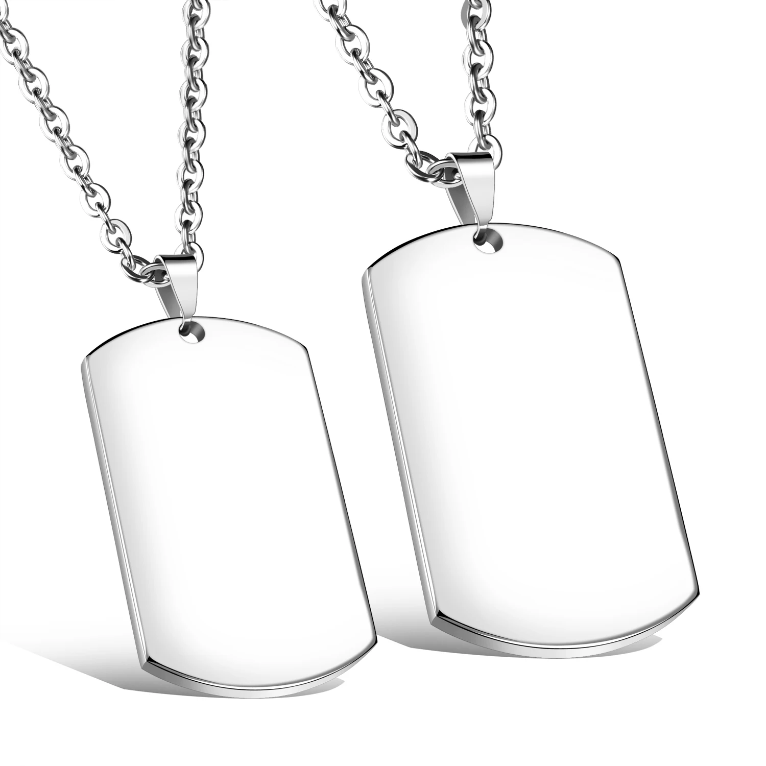 

Couple Stainless Steel Jewellery Personalized Women Men Blank Custom Dogtag Engraving Pendant Necklaces Jewelry, Silver
