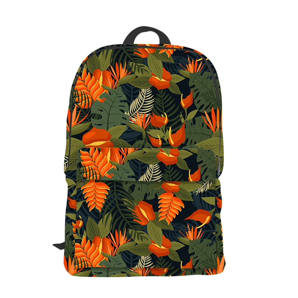 

2021 custom backpack waterproof Leaf pattern wholesale laptop backpacks bag school backpacking pack for girls boys student