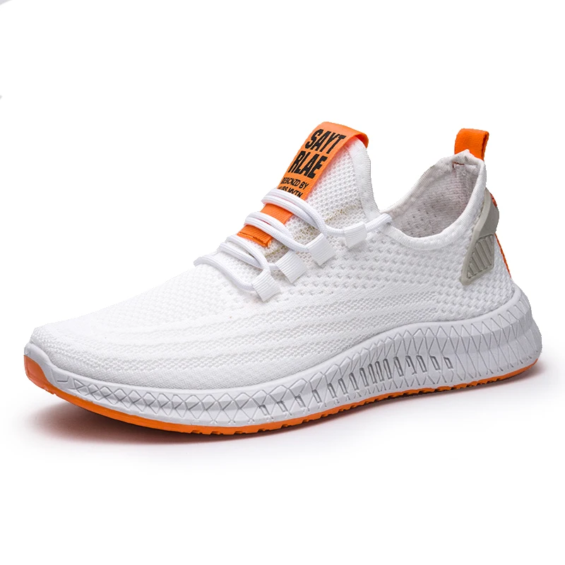 

Wholesale Spring Summer Flying Sneakers Men's Casual Sports Shoes for Men, White black yellow orange