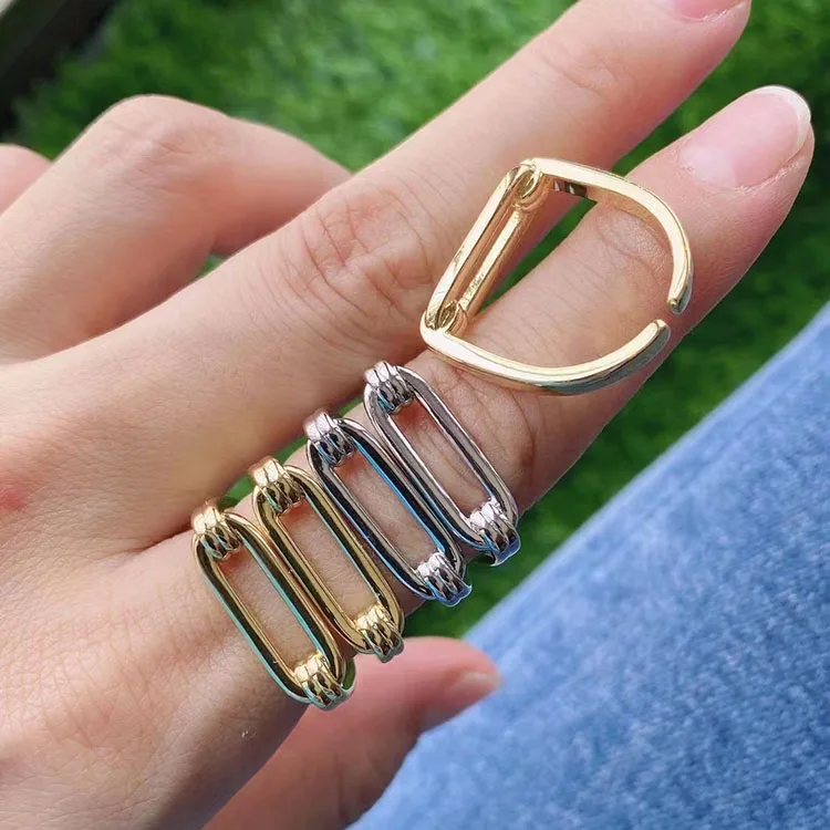 

RA1116 Simple 18K Gold Plated Adjustable Oval Geometric Oval Open Rings for Women 2021