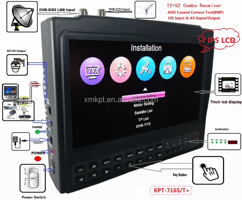 

KPT-716ST+ Combo AHD TVI Tester Satellite Finder S2+T2