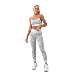 New Design Tie-Dyed Women Breathable Push Up Sports Bra And Long Tights Workout Sexy Two Pcs Yoga Suits Seamless Leggings