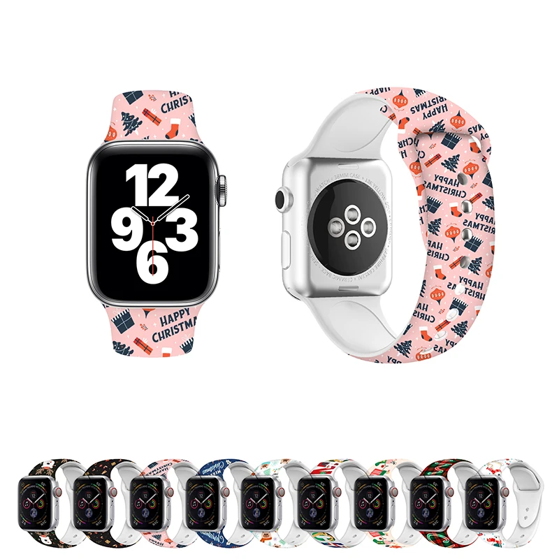 

BOORUI Christmas style fashion silicone wristband for iwatch 6 5 4 3 42m 38mm 40 44 custom for apple watch bands