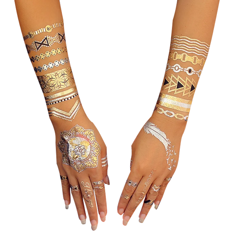 

wholesale high quality custom Flash tattoo gold and silver tattoo sticker