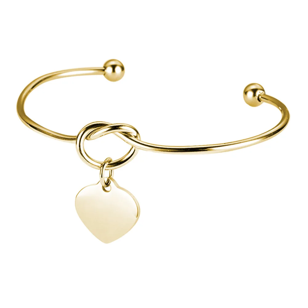 

DIY Bridesmaid Wedding Gifts Can Engrave Name Heart Charm Cuff Bangles Stainless Steel Gold Plated Knot Bracelet