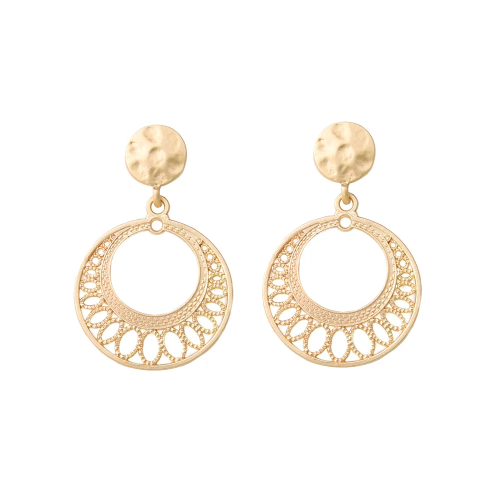 

Hot sale jewelry hollow flower round earrings retro temperament simple earrings women fashion trend jewelry girls, Gold