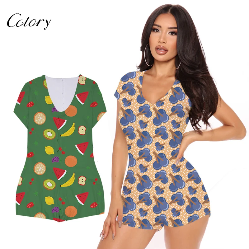 

Colory Ladies 2 Pcs Pj Sets Women Print Bodysuit, Picture shows