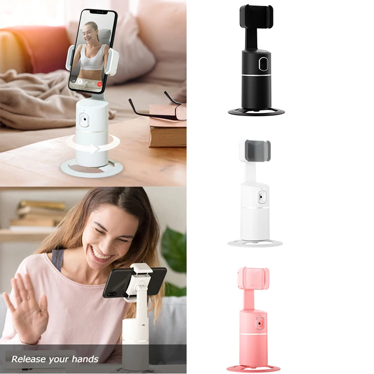 

360 Rotating Object Tracking Smart Cell Face Recognition Auto Tracking Mobile Phone Camera Phone Stand Holder PTZ, Black, white,pink