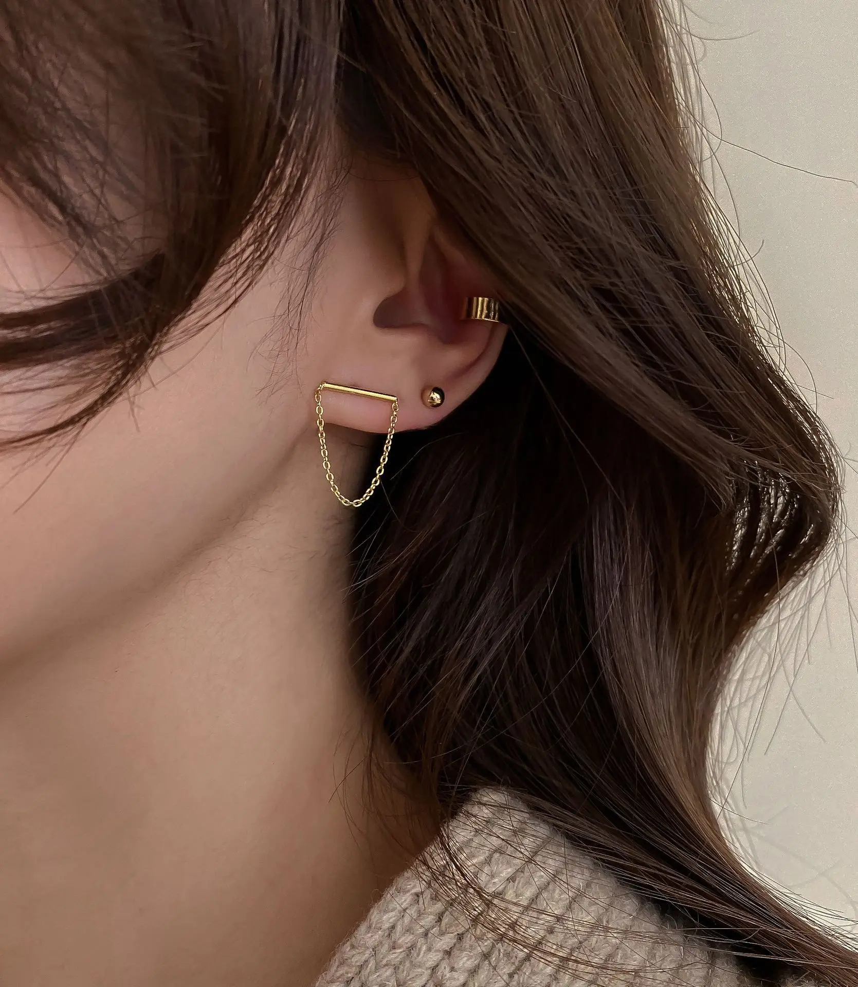 

Vershal Hot Sale Fashion Minimalist 18K Gold Plated Ear Wire Elegant Long Drop Earrings Jewelry