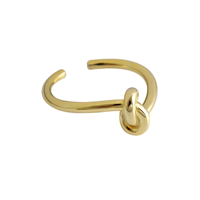 

Trendy Women Finger Jewelry Simple Real Gold Plated Knot Rings Smooth Opening 925 Sterling Silver Ring for Women Girls