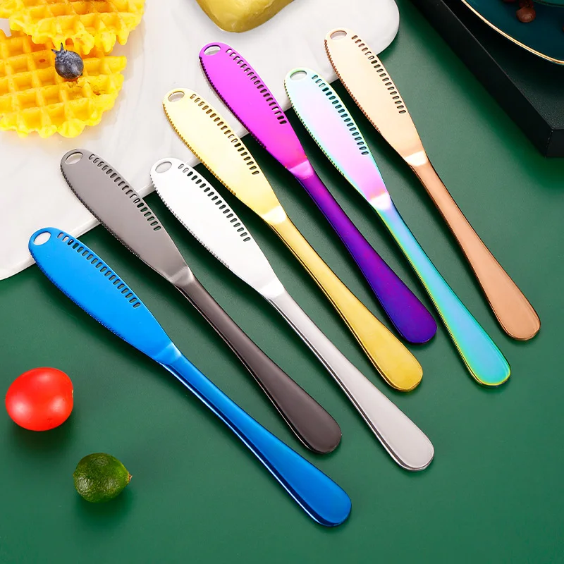 

Wholesale Stainless Steel Butter Knife Spreader Colorful Bread Jam Cutlery Cheese Knife Flatware Sets Custom Logo For Restaurant, Customized color