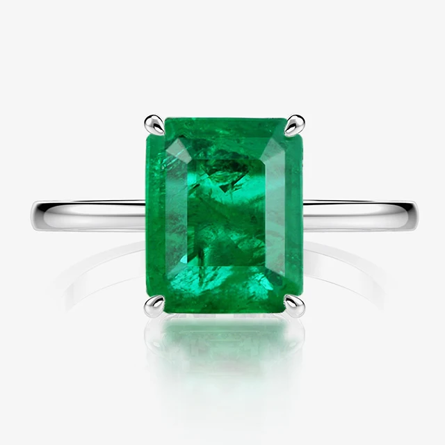 

925 Sterling Silver Rectangle Emerald Stone Ring Rhodum Plated Emerald Rings Women