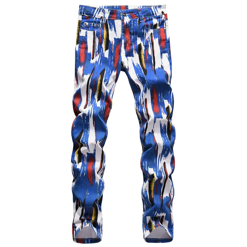 

Fashion hip hop Men printed high quality Cotton Straight Jeans Streetwear Man Stretch Casual Denim trousers