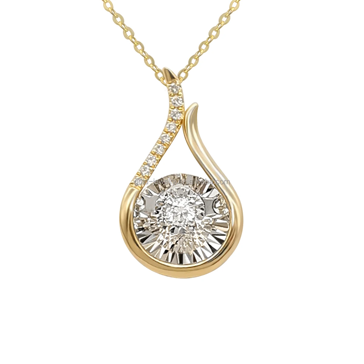 

Fine Jewelry AU750 18K Gold Necklace Dancing Diamond Drop Water Shape Pedant Necklaces Wholesale