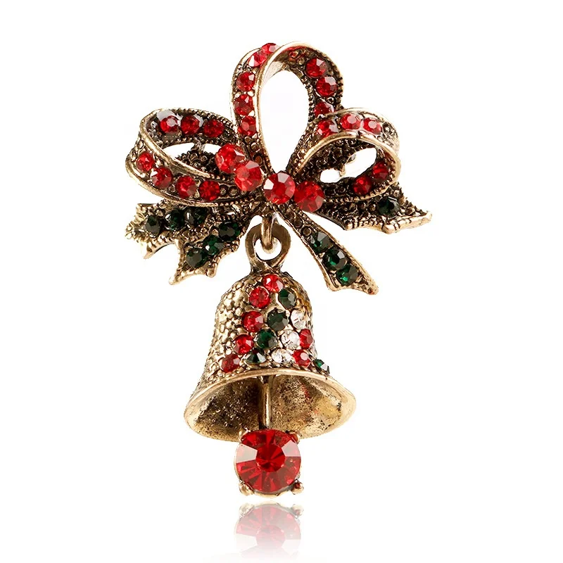 

Free Shipping Lovely Rhinestone Christmas Bell Women Brooch Pins, Customer's requirments