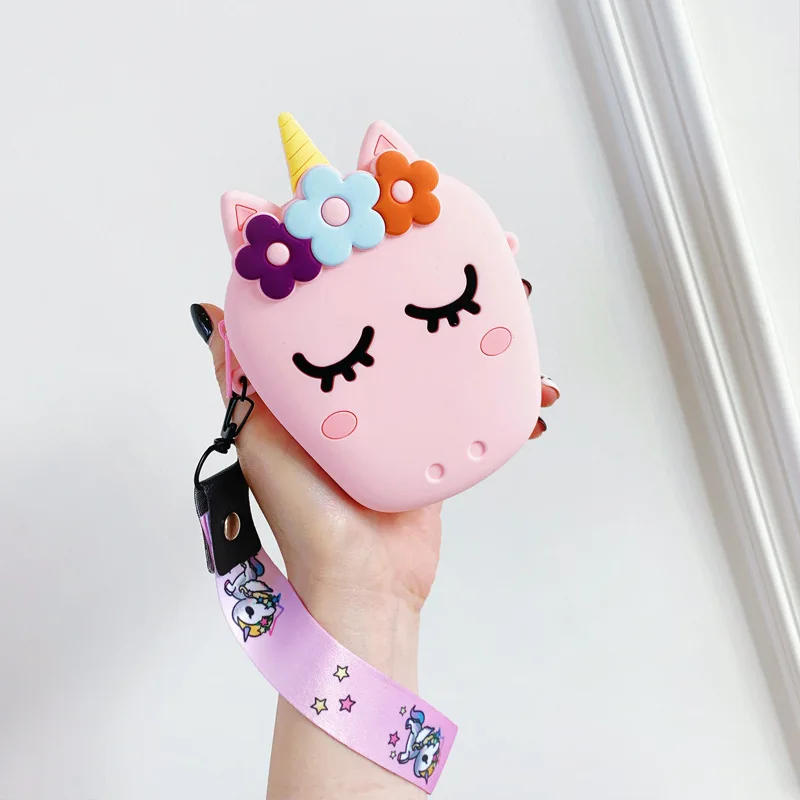 

RTS Wholesale Waterproof Silicone Cartoon Colorful Cute Unicorn Coin Purse Zipper Money Purse Wallet Multi-funaction Storage Bag, 4 patterns