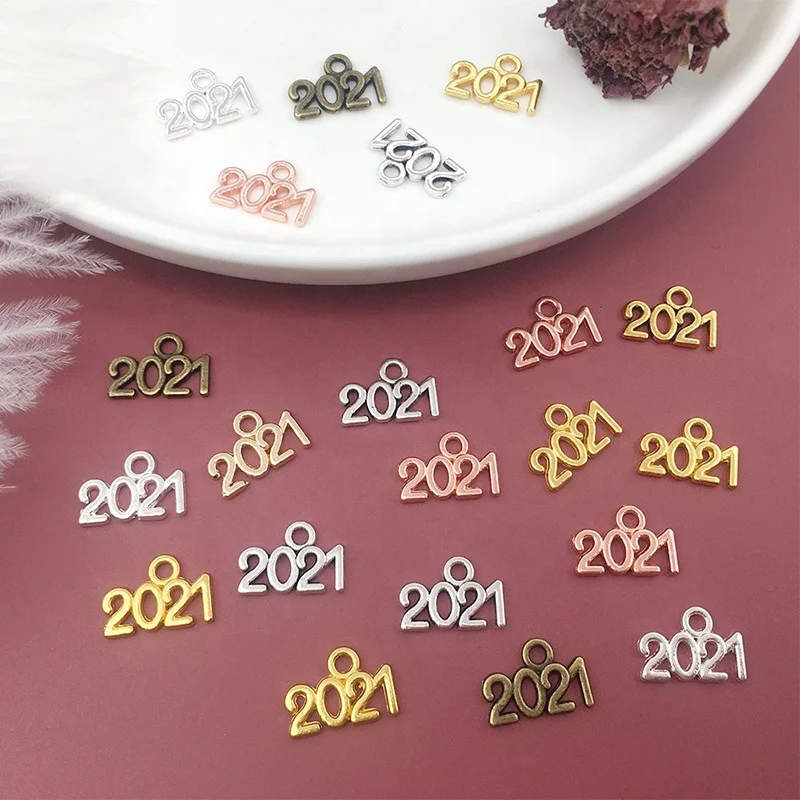 

70pcs Year Number 2021 2022 Enamel Charms Pendants Gold Silver alloy DIY Necklace earrings Bracelet Jewelry Making Accessories, As shown