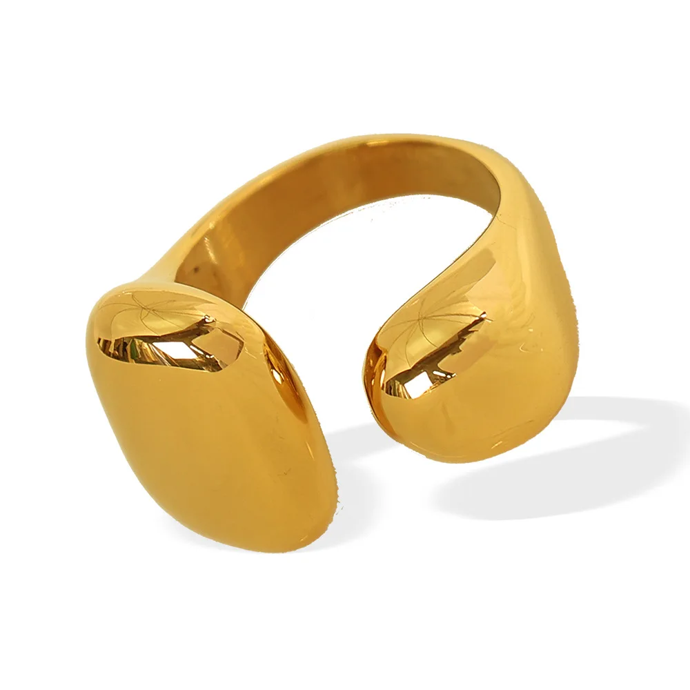 Fashionable Waterproof Stainless Steel Jewelry 18k Gold Plated C Shaped Opening Water Droplet Women Ring Hypoallergenic YF6025